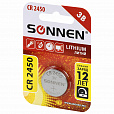 Батарейка литиевая SONNEN Lithium CR2450 "таблетка, дисковая, кнопочная" 1 шт., блистер, 455601 - 5