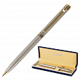 Ручка подарочная шариковая GALANT "Brigitte", тонкий корпус, серебристый, золотистые детали, пишущий узел 0,7 мм, синяя, 141009 - 1