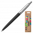 Ручка шариковая PARKER "Jotter Plastic CT", корпус черный, детали нержавеющая сталь, блистер, синяя, 2096873 - 1