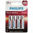 Батарейки алкалиновые "пальчиковые" КОМПЛЕКТ 4 шт., PHILIPS Power Alkaline, АА (LR6, 24А), блистер, Б0062746 - 1