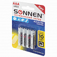 Батарейки КОМПЛЕКТ 4 шт., SONNEN Alkaline, AAA (LR03, 24А), алкалиновые, мизинчиковые, в блистере, 451088 - 4