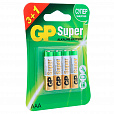 Батарейки КОМПЛЕКТ 4 шт., GP Super, AAA (LR03,24А), алкалиновые, мизинчиковые, ПРОМО 3+1, 24A3/1-2CR4 - 12