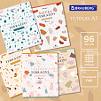 Тетрадь А5, 96 л., BRAUBERG, скоба, клетка, TWIN-лак, "Natura Terrazzo", 404431 - 9