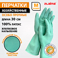 Перчатки МНОГОРАЗОВЫЕ латексные с АРОМАТОМ АЛОЭ, хлопковое напыление, ОСОБО ПРОЧНЫЕ, размер 7-8, M (средний), зеленые, LAIMA, 700545 - 4