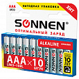 Батарейки КОМПЛЕКТ 10 шт, SONNEN Alkaline, AAA (LR03, 24А), алкалиновые, мизинчиковые, в коробке, 451089 - 1
