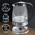 Чайник SONNEN KT-1788, 1,7 л, 2200 Вт, закрытый нагревательный элемент, стекло, черный, подсветка, 454349 - 13