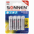 Батарейки КОМПЛЕКТ 4 шт., SONNEN Alkaline, АА (LR6, 15А), алкалиновые, пальчиковые, блистер, 451085 - 1