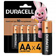 Батарейки КОМПЛЕКТ 4 шт., DURACELL Basic ОРИГИНАЛ, AA (LR6, 15А), алкалиновые, пальчиковые, MN 1500 АА LR6 - 1