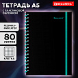 Тетрадь обложка пластик, А5 80л. спираль пластик, резинка, клетка, BRAUBERG, черный/синий, 405385 - 2