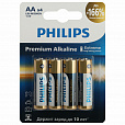 Батарейки алкалиновые "пальчиковые" КОМПЛЕКТ 4 шт., PHILIPS Premium Alkaline, АА (LR6, 24А), блистер, Б0062753 - 1