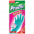 Перчатки МНОГОРАЗОВЫЕ резиновые PACLAN "Extra Dry", хлопчатобумажное напыление, 100% флок, размер 8,5-9, L (большой) синие, вес 54 г, 7350, 407351 - 5