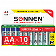 Батарейки КОМПЛЕКТ 10 шт., SONNEN Super Alkaline, АА (LR6,15А), алкалиновые, пальчиковые, в коробке, 454231 - 1