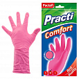Перчатки МНОГОРАЗОВЫЕ латексные PACLAN "Practi Comfort", хлопчатобумажное напыление, размер 7,5-8, M (средний), розовые, вес 62 г, 407651 - 1