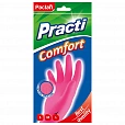 Перчатки МНОГОРАЗОВЫЕ латексные PACLAN "Practi Comfort", хлопчатобумажное напыление, размер 8,5-9, L (большой), розовые, вес 66 г, 407661 - 2