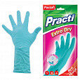 Перчатки МНОГОРАЗОВЫЕ резиновые PACLAN "Extra Dry", хлопчатобумажное напыление, 100% флок, размер 8,5-9, L (большой) синие, вес 54 г, 7350, 407351 - 1