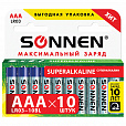 Батарейки КОМПЛЕКТ 10 шт., SONNEN Super Alkaline, AAA (LR03, 24А), алкалиновые, мизинчиковые, короб, 454232 - 1