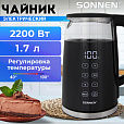 Чайник с терморегулятором и дисплеем, ДВОЙНЫЕ СТЕНКИ, SONNEN KT-8717, 1,7 л, 2200 Вт, черный, 454687 - 9
