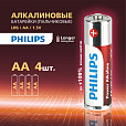 Батарейки алкалиновые "пальчиковые" КОМПЛЕКТ 4 шт., PHILIPS Power Alkaline, АА (LR6, 24А), блистер, Б0062746 - 4