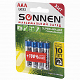 Батарейки КОМПЛЕКТ 4 шт., SONNEN Super Alkaline, AAA (LR03, 24А), алкалиновые, мизинчиковые, в блистере, 451096 - 4