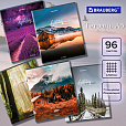 Тетрадь А5, 96 л., BRAUBERG, скоба, клетка, глянцевая ламинация, "Nature", 404427 - 9