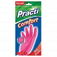 Перчатки МНОГОРАЗОВЫЕ латексные PACLAN "Practi Comfort", хлопчатобумажное напыление, размер 7,5-8, M (средний), розовые, вес 62 г, 407651 - 2