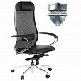 Кресло офисное МЕТТА "SAMURAI" Comfort S, хром, сиденье мягкое, ткань-сетка/экокожа, черное - 1