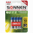 Батарейки КОМПЛЕКТ 4 шт., SONNEN Super Alkaline, AAA (LR03, 24А), алкалиновые, мизинчиковые, в блистере, 451096 - 1